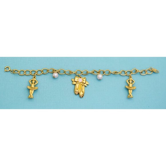 Vintage Faux Pearl Ballerina Charm Bracelet 7 inch by Avon - E7 - Picture 2 of 3